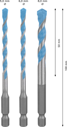 „Bosch EXPERT HEX-9“ daugiafunkcinių statybinių grąžtų rinkinys, 3 vnt.